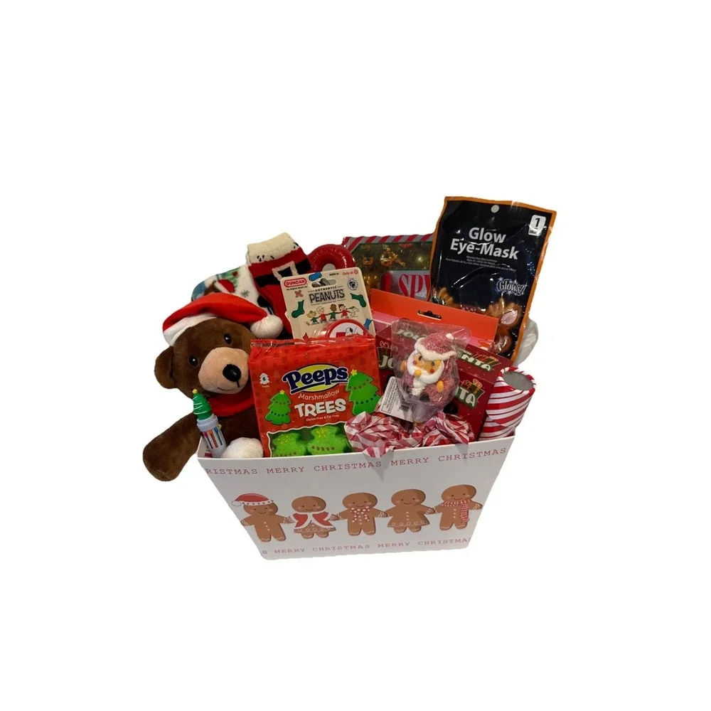 Kids Christmas Gift Basket Teddy Bear Blanket Crafts Candy Toy Holiday Present